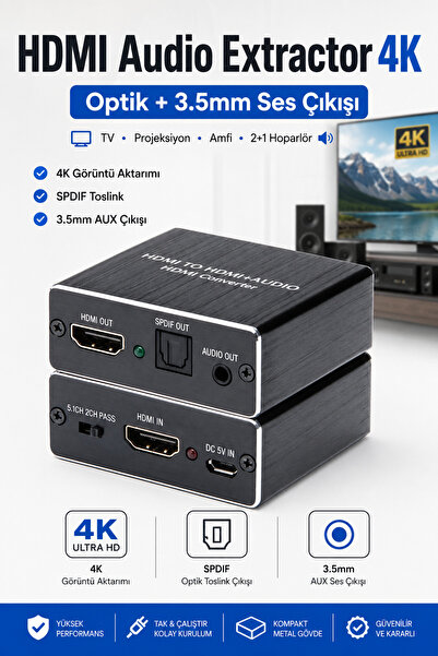 Anunnaki HDMI + Audio Out Ayırıcı Extractor Converter SPDIF Toslink Optik 3.5...