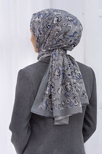 Vissona KREP ÇİÇEKLİ KREM - İNDİGO RENKLİ 75X195 KIRIŞMAZ ŞAL