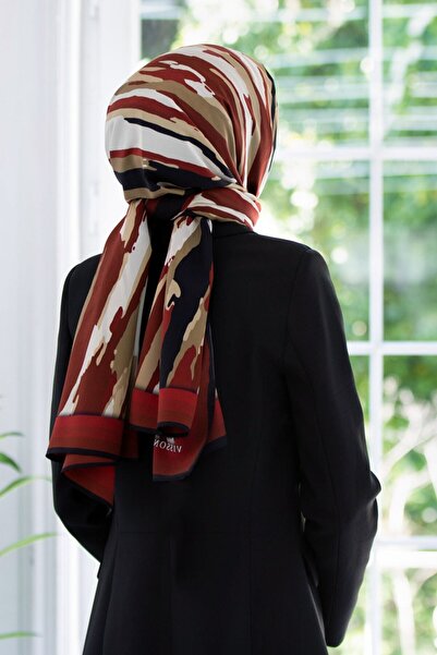 Vissona Crepe Geometric Patterned Burgundy Color 75X195 Non-Shedding Shawl