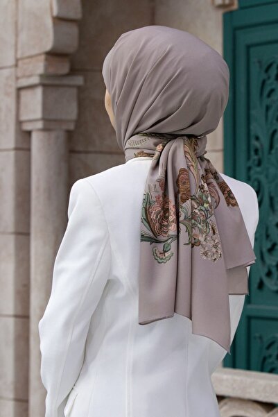 Vissona KREP NAKIŞ ÇİÇEK DESENLİ TAŞ RENKLİ 75X195 KIRIŞMAZ ŞAL