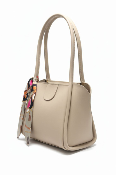 TOFİSA Women's Cream Faux Leather Flared Handbag - 28185-Cream