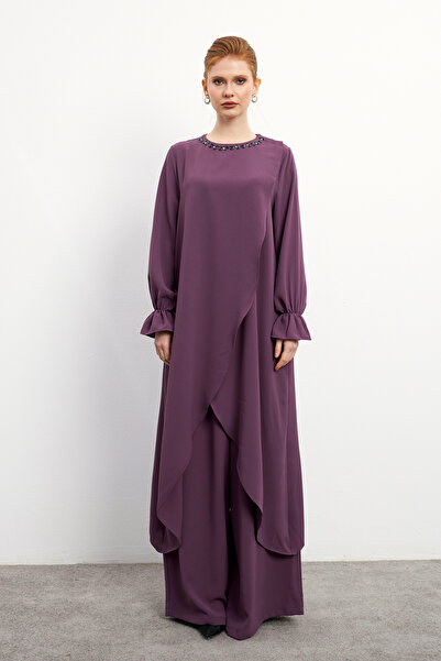 VAVİNOR Asymmetrical Cut Tunic Trousers Set - Lilac