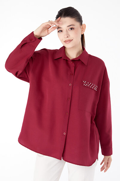 TOFİSA Stone Detailed Shirt Claret Red - 13194