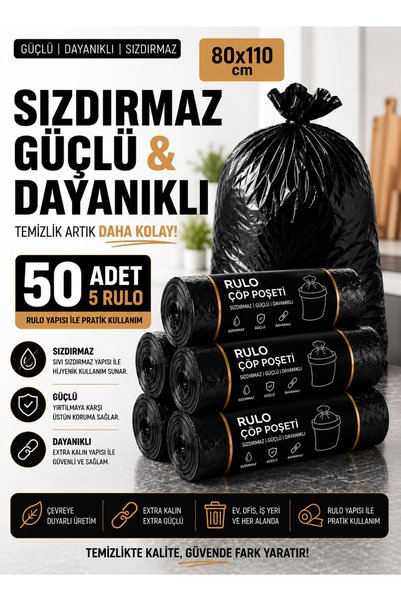 EFTAPLAST 80*110 Industrial Garbage Bag (5 ROLLS-50 PIECES) 300gr
