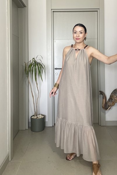 Butik Didem Sakinci Halter Neck Beaded Detailed Halter Neck Lined Tulle Dress