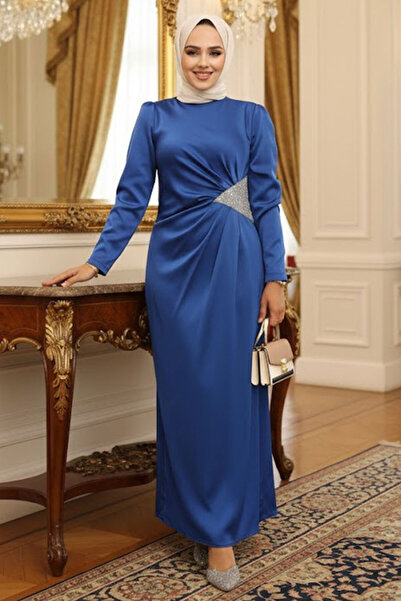 Neva Style ثنى مفصلة ساكس الأزرق الحجاب الساتان مساء اللباس 5940SX
