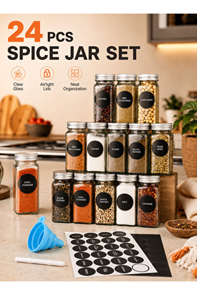 Pomefar 24Pcs 4oz Glass Spice Jars, Complete Set with Lids, Labels, Seasoning...