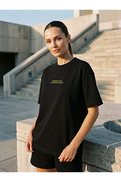 Amia&Co. Tricou negru cu mânecă scurtă, cu imprimeu, marca Amia&Co, 100% bumbac