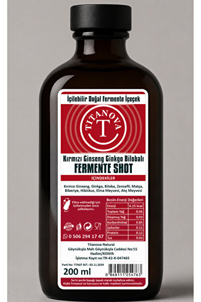 TİTANOVA KIRMIZI GİNSENG GİNKGO BİLOBALI FERMENTE SHOT 200 ML