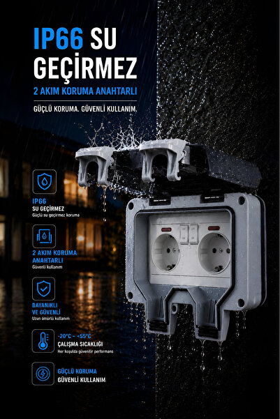 Nexo Su geçirmez Dış mekan 2'li priz, 2 akım koruma anahtarlı(IP 66)