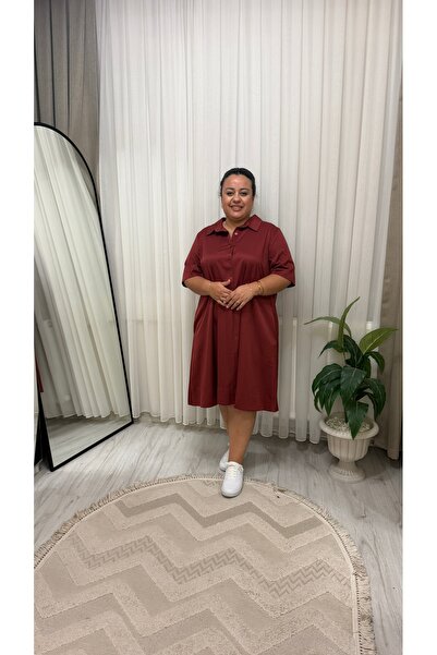 Butik Polo Yaka Gömlek Elbise Bordo