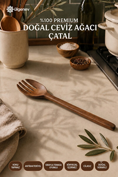 Ülgenev 1 Piece 30 cm Handmade Walnut Wood Kitchen Fork |   100% Natural Wood...