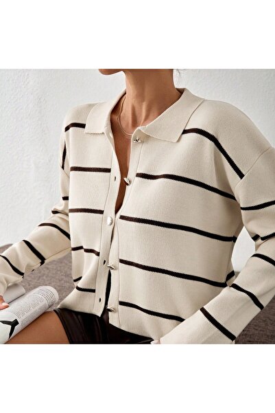 Generic Brand Striped Shirt Collar Buttoned Knitwear Cardigan – Comfortable a...