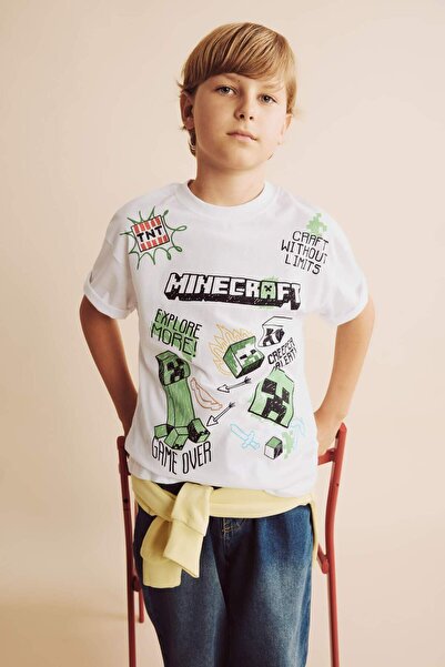 DeFacto Mınecraft Beyaz Erkek Çocuk T-Shirt G8885A8/WT34