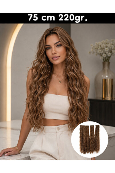 Makromehome Kahverengi Afro Dalgalı Yarım Ay Saç-80cm 270gr Vip Seri