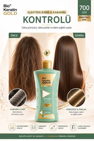 Bio Keratin Gold Brezilya & Keratin Terapi Düzleştirme Etkili Sülfatsız Şampuan 700 ml