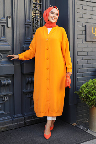 Neva Style Șapcă portocalie cu nasturi, stil hijab 10421T
