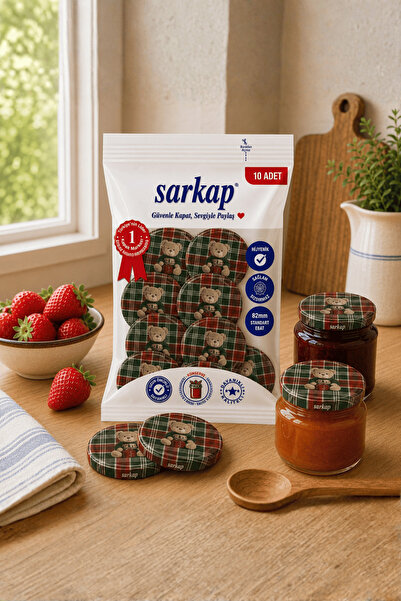 Sarkap Hijyenik Paketli 10 Adet Kavanoz Kapağı – Yılbaşı Seri – Ekose Teddy K...