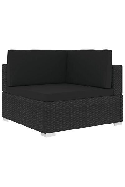 Concept Scaun modular de colț, 1 buc., negru, poliratan, cu perne