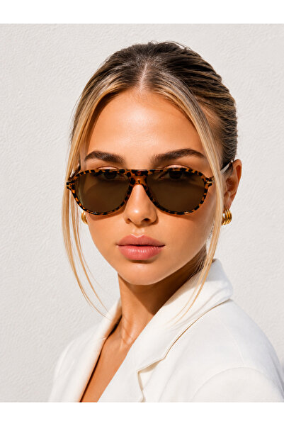 CASPARA Premium Leopard Pattern Pilot Sunglasses Uv400 Unisex Brown Glass Lig...