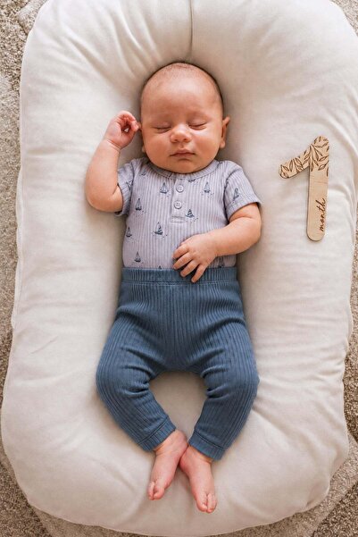 Cigit Ribbed Bodysuit Set 0-3 Years Blue