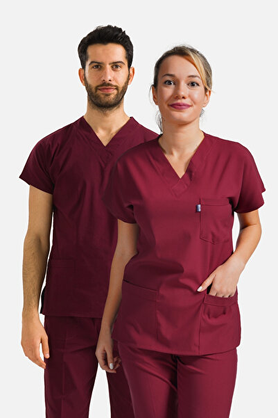 Class Üniforma Single Top Burgundy Lycra Unisex Medical Nurse and Doctor Unif...