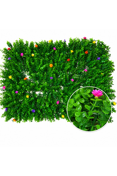 OricareFain Panou decorativ din plante artificiale cu flori mici, cu gazon, G...