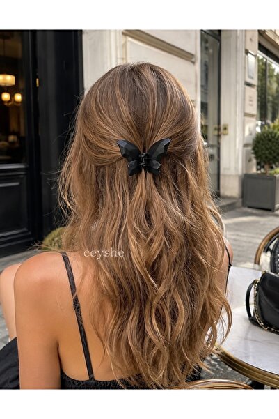 CeyShe مشبك شعر كبير على شكل فراشة من Pinterest باللون الأسود غير اللامع مستورد