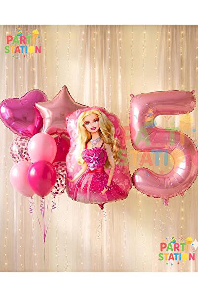 Parti Station Barbie 5 Yaş Balon Seti Barbie Konsept Parti Barbie Pembe Doğum...