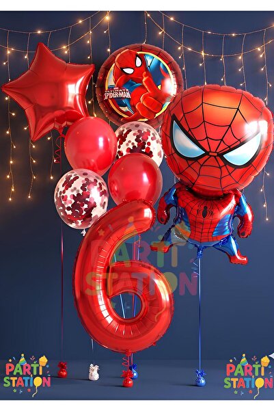 Parti Station Spiderman Örümcek Adam Konsept 6 Yaş Balon Set Spiderman Örümce...