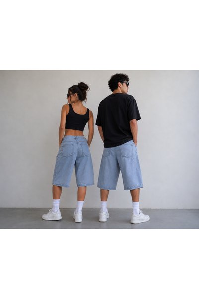 St.Poll Buz Mavi Unisex Baggy Jort`s