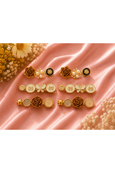 JAMMY JEWERLY 6 Adet Kadın Saç Tokası Seti (3 Çift) – Gold Renk Çiçek, Kelebe...