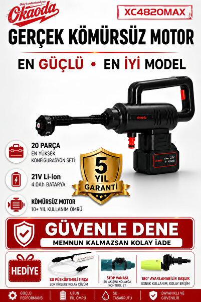 okaoda 🔥 4820 fırçasız motor çift pil Şarjlı Yüksek Basınç oto araba yıkama ...
