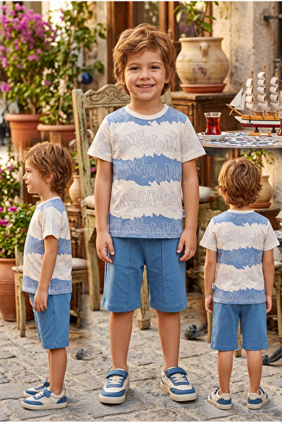 meyastore Boy's Shorts Set with Letter Print