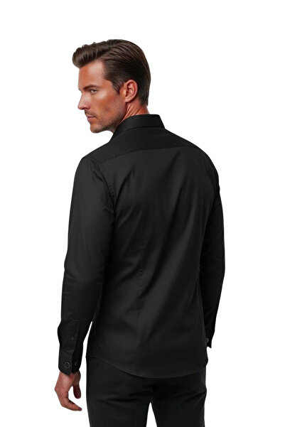 Plus Scorpion Camasa Barbateasca, Regular Fit, Butoni Cufflinks, Placheta Ascunsa, Bumbac Satinat, Negru
