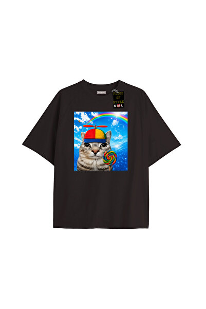 Flood Of Style Komik Mutlu Kedi Dreamcore Meme Brainrot Aptal Kitty T-shirt E...