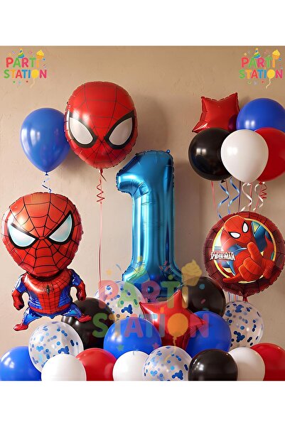 Parti Station Spiderman Örümcek Adam Konsept 1 Yaş Doğum Günü Balon Set Spide...
