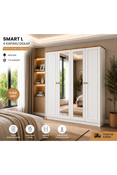 VENATTO Smart 4 Kapılı Aynalı Gardrop/ Dolap(%100MDF)