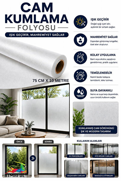 RİMAFOL CAM KUMLAMA FOLYOSU BUZLU CAM FİLMİ ofis -ev-mutfak pencere-cam balko...