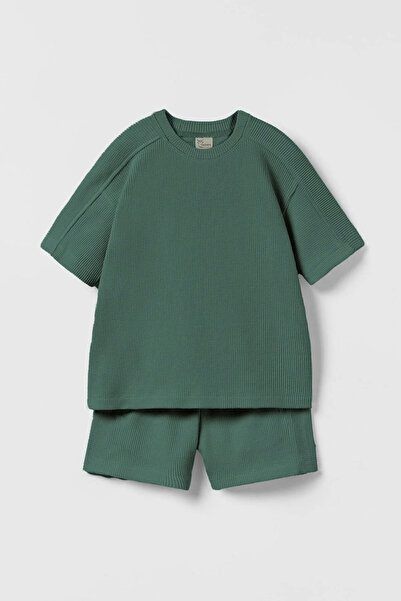 hepbaby Yeşil, Waffle Dokulu Şortlu Çocuk Takım Hb23990