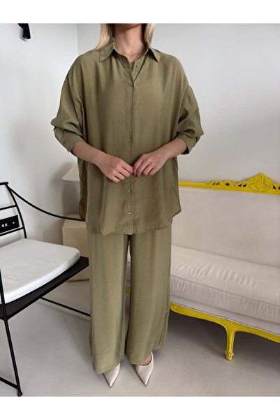 Bade Butik طقم قميص وبنطلون أخضر زيتي من صوفيا