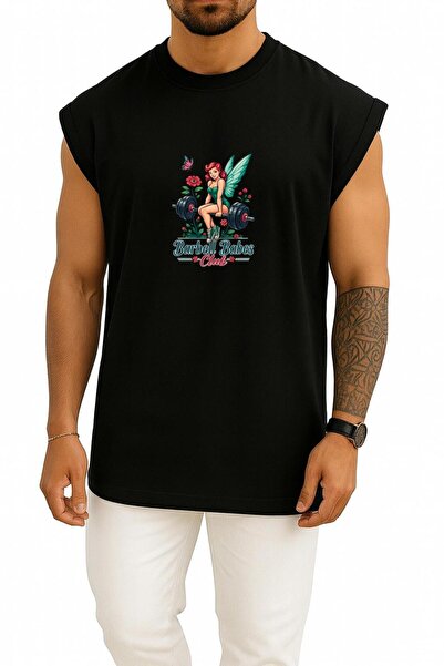 Bahriyeli Collection Oversized Barbell Babes Club Gym Chest Printed Tank Top