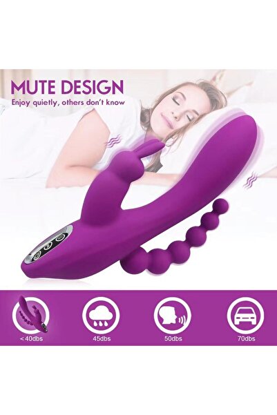 Sensvia 3 Başlı Tavşan Vibratör Mor – Boğumlu Anal Tasarım Vajinal Ve Klitoral Uyarıcı, 3 Farklı Hız Ayarı 4 Farklı Titreşim Modu