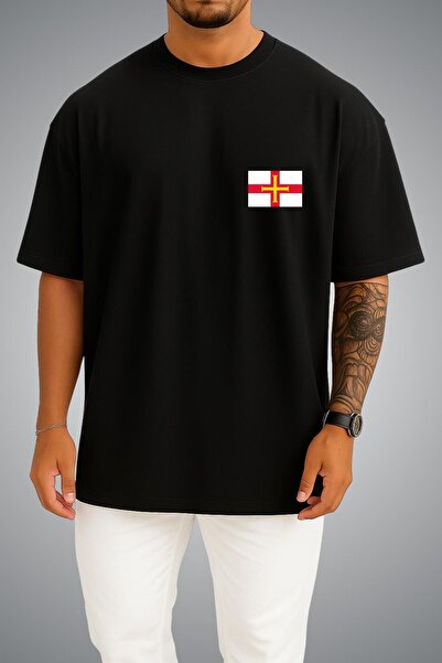 Bahriyeli Collection Oversize Guernsey Flag Pocket Printed Unisex T-Shirt