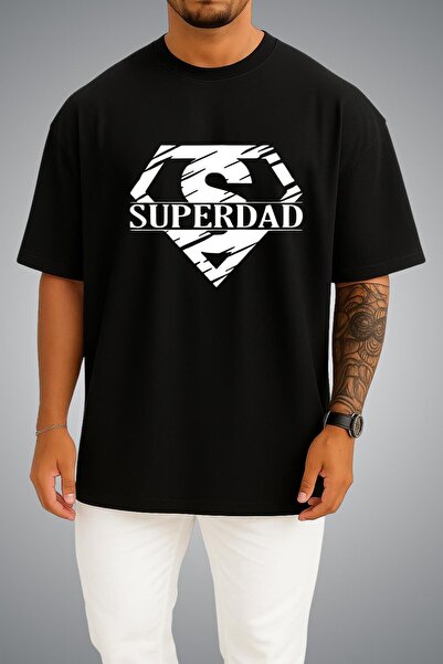 Bahriyeli Collection Oversize Superdad Chest Printed Unisex T-Shirt