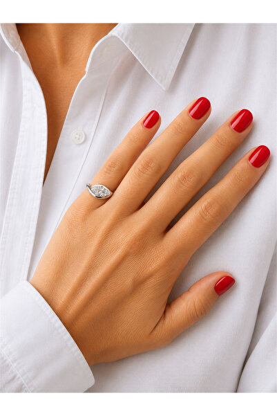 Les Petites Mains Shuttle Cut Zircon Stone Silver Color Bijouterie Ring |   A...