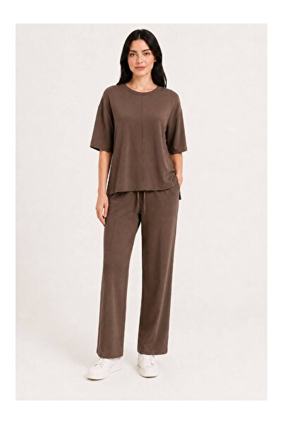 Köşedeki Dükkan Çimalı Short Sleeve Premium Modal Set - Brown