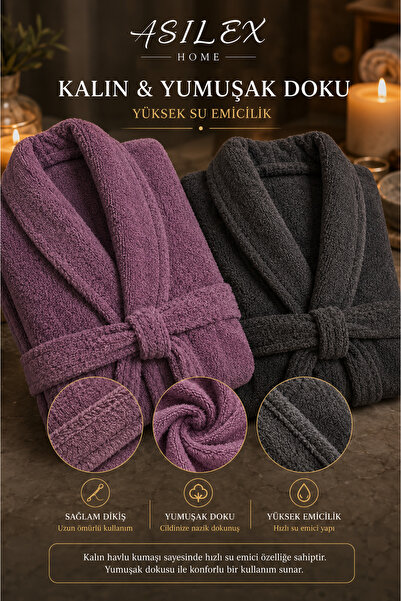 Asilex Home Collection Double Towel Bathrobe Set Cotton Women's Men's Bathrob...