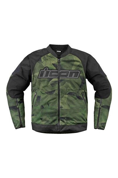 Icon Overlord 3 Mesh Camo Korumalı Motosiklet Montu Siyah Yeşil
