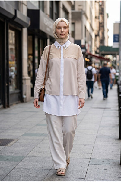 Mymood Strapied Shirt with Stones on the Collar